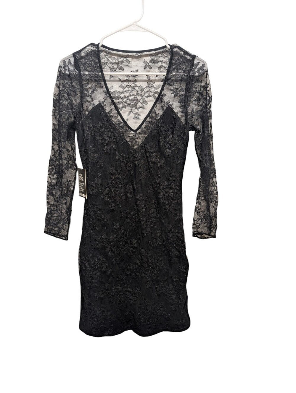 EXPRESS Lace Mesh Women's Black Bodycon Long Sleeve Whimsigoth Dress (Sz 6) NEW